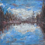 BLUE REFLECTIONS, LAKE, LINDA WOOLVEN, NORTHERN ONTARIO, OIL ON WOOD, OIL PAINTING, ONTARIO