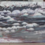 ICE FLOW, LANDSCAPE, LINDA WOOLVEN, OIL PAINTING, SNOWY RIVER