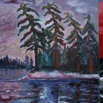 CANADA, LANDSCAPE, LINDA WOOLVEN, LONELY TREES AT SUNSET, OIL PAINTING, ONTARIO