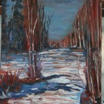 CANADIAN, LANDSCAPE, LINDA WOOLVEN, OIL PAINTING, ONTARIO, SNOWY RIVER