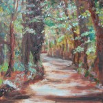 CANADA, COUNTRY ROAD, LANDSCAPE, LINDA WOOLVEN, OIL ON WOOD, OIL PAINTING, ROAD, THE ROAD, TREES, WOODS