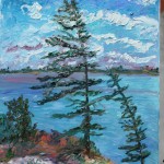 CANADIAN, LANDSCAPE, LINDA WOOLVEN, OIL PAINTING, PINES, WIND SWEPT PINE